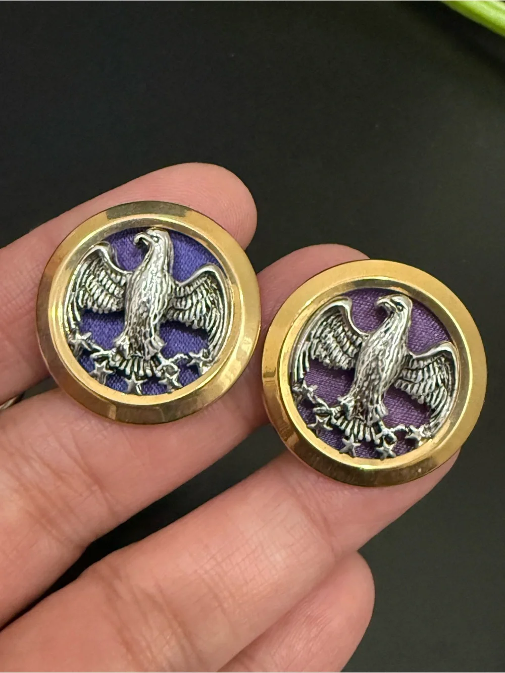 Vintage ANSON Gold-tone Bald Eagle Emblem Cufflinks
